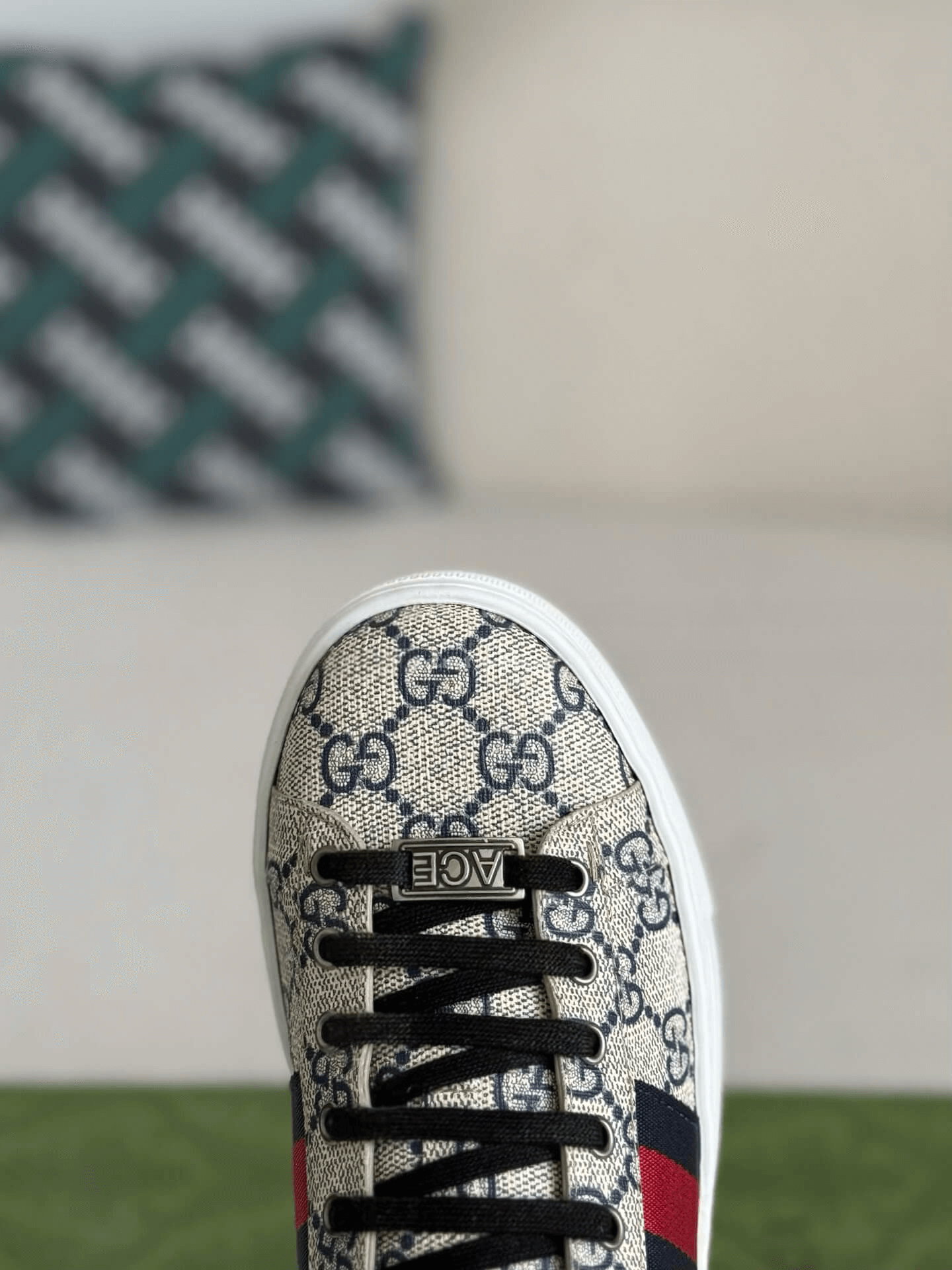 Gucci Ace Sneaker GG Supreme Canvas with Web Stripe and Red Heel Tab