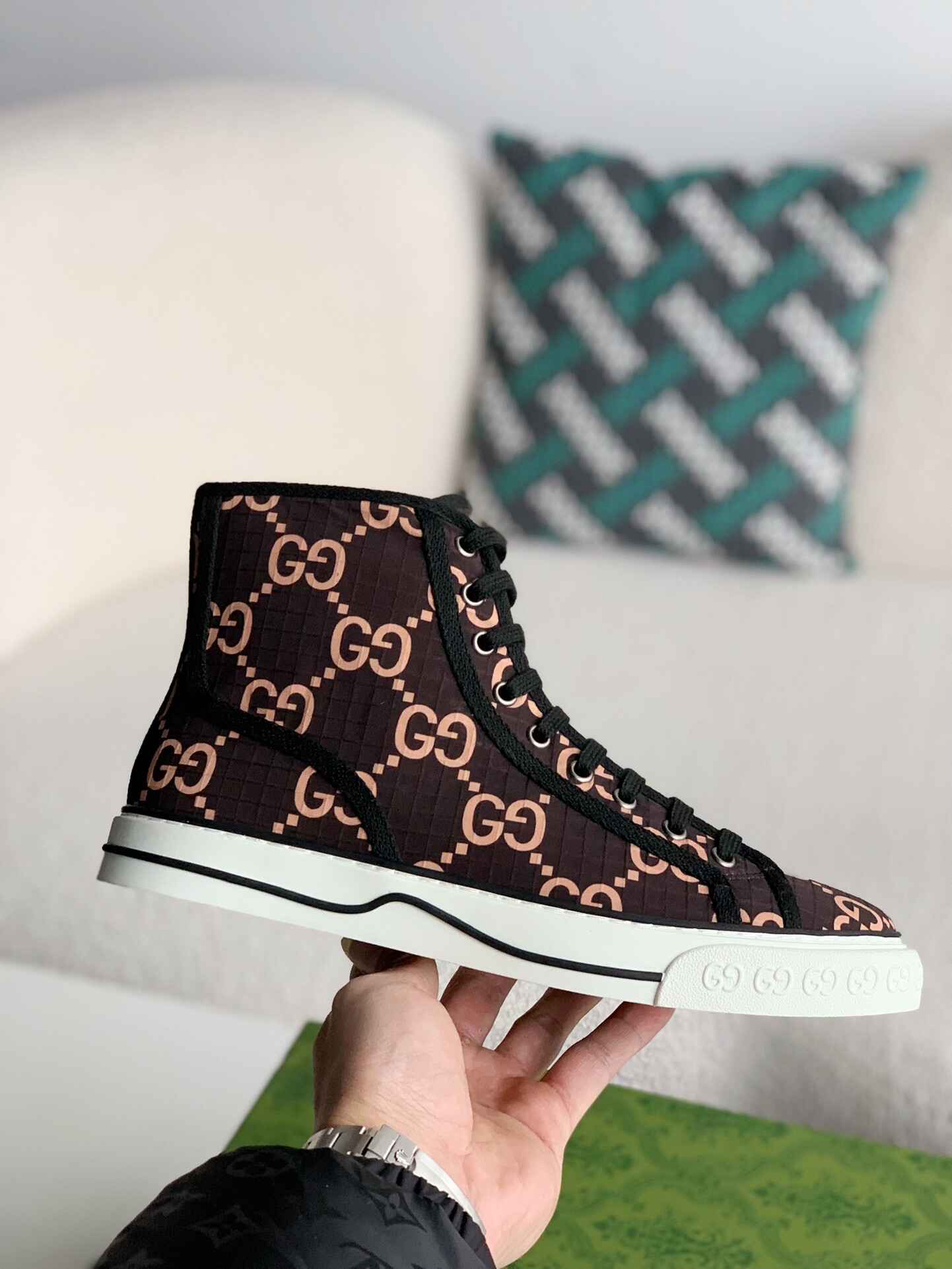 Brown gucci high top sneakers on sale