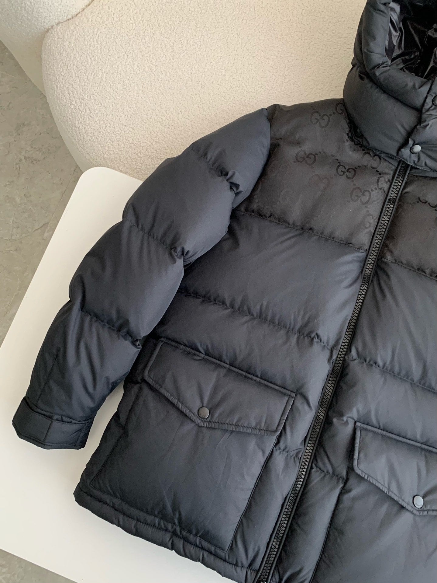 Gucci GG Black Hooded Down Jacket