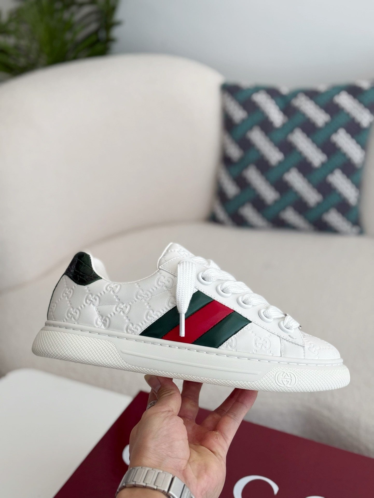 Gucci Ace Monogram Web White Sneakers