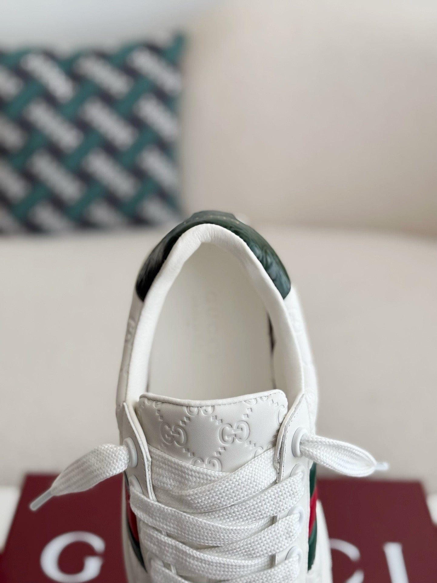 Gucci Ace Sneaker GG Embossed White Leather with Web Stripe and