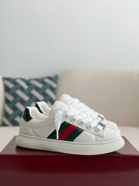 Gucci Ace Sneaker GG Embossed White Leather with Web Stripe and