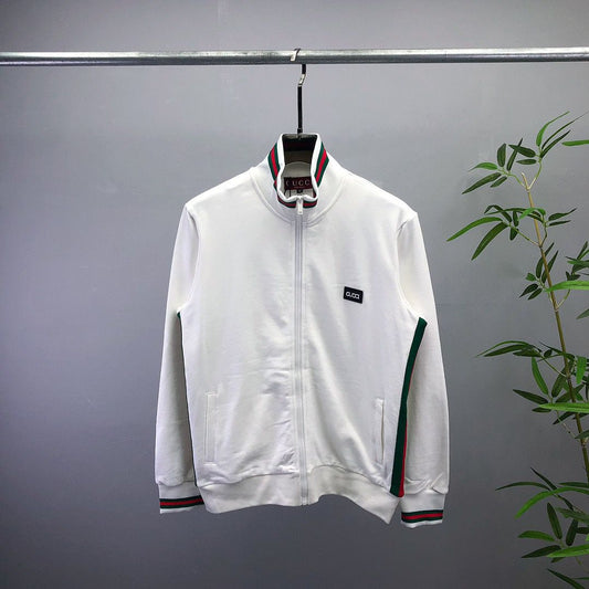 Gucci Cotton Jersey Web Stripe Tracksuit White Zip-Up Jacket and Jogger Pants Set