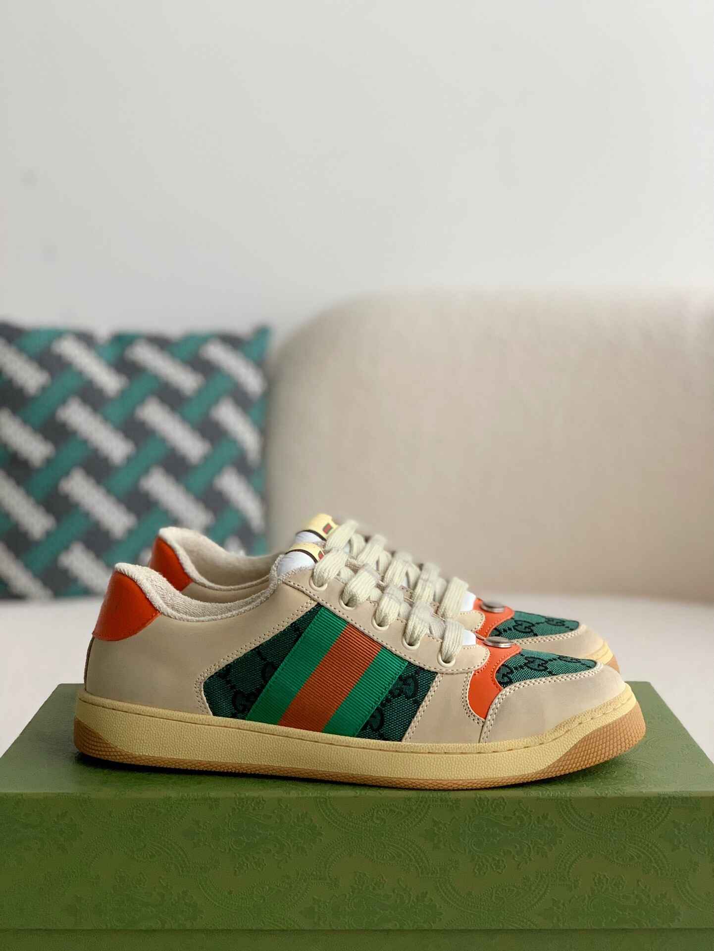 Gucci Brown Leather Monogram Sneakers 10.5 on sale