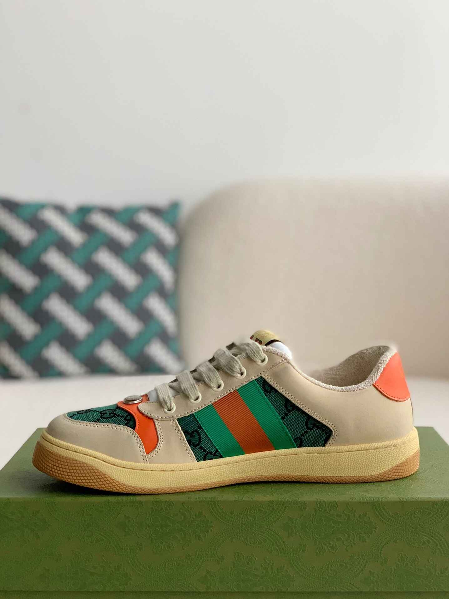 Gucci Screener GG Beige Orange Women's Sneakers