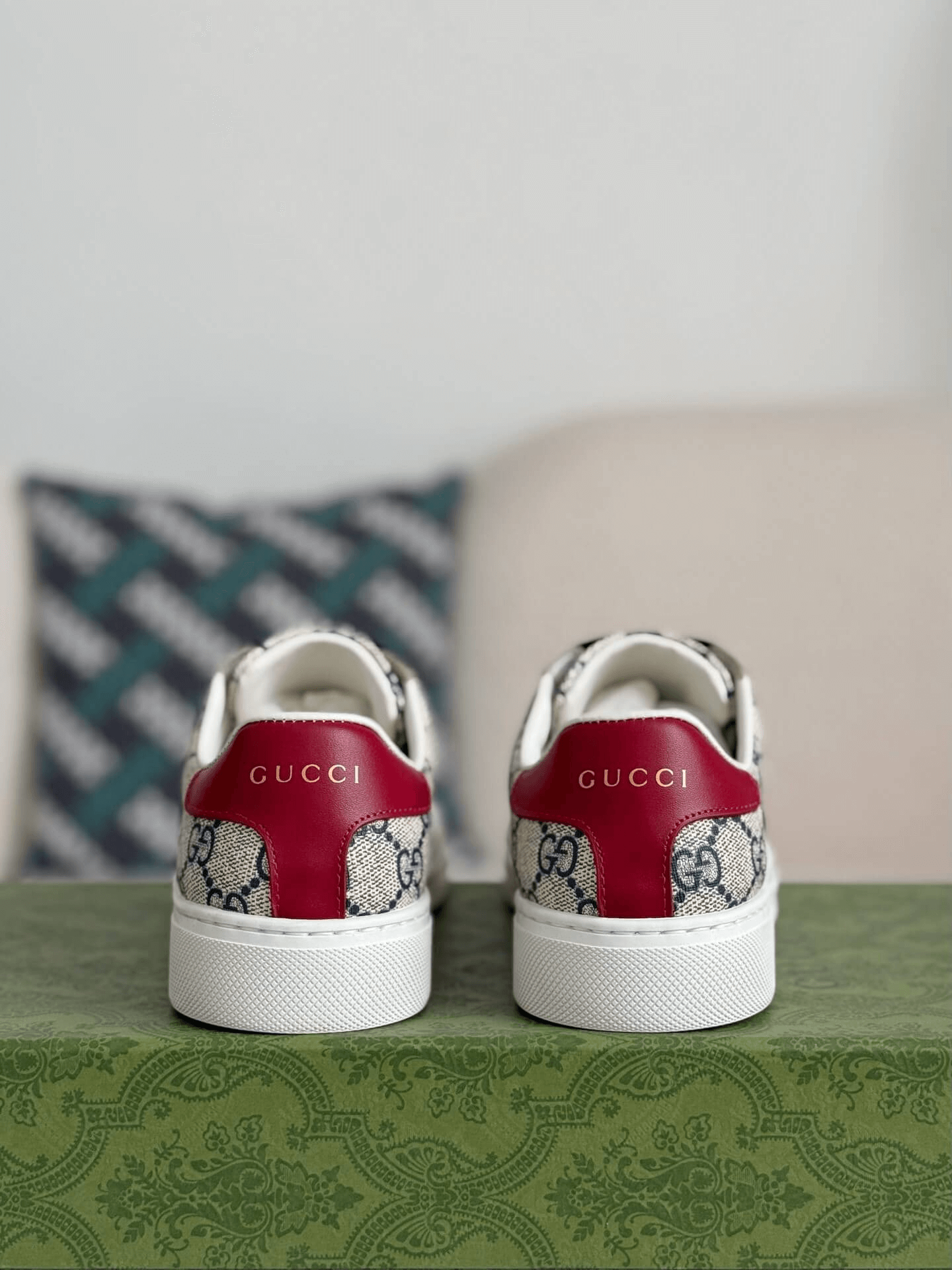 Gucci Ace Sneaker GG Supreme Canvas with Web Stripe and Red Heel Tab