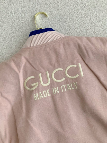 Gucci logo-embroidered Pink Wool Bomber Jacket