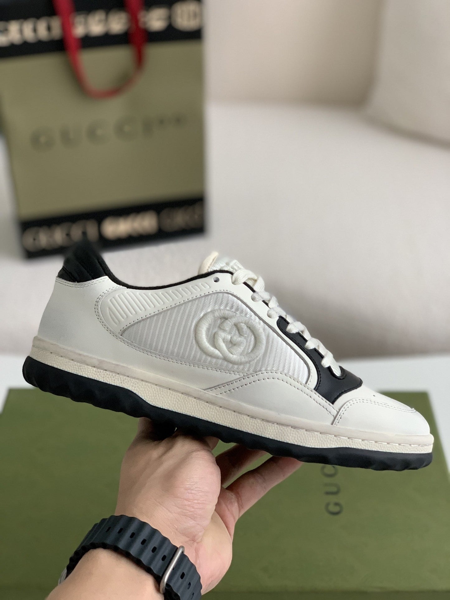 Gucci Mac80 White Black Leather Sneakers