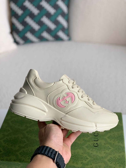 Gucci Trainer Rhyton White Pink Leather Sneakers