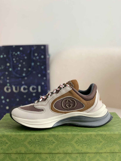 Gucci GG Run Beige Brown Trainer Sneakers.