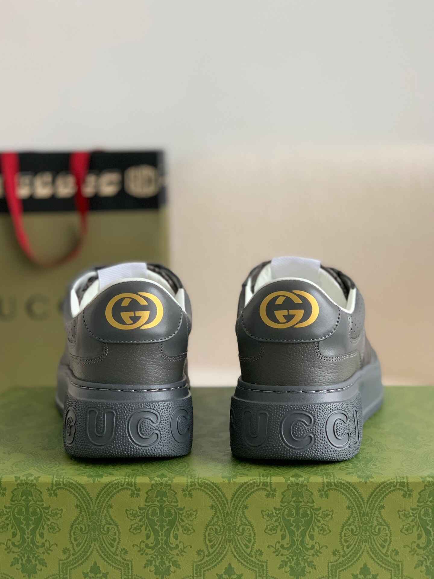 Gucci GG Monogram Chunky Gray Lace Up Sneakers