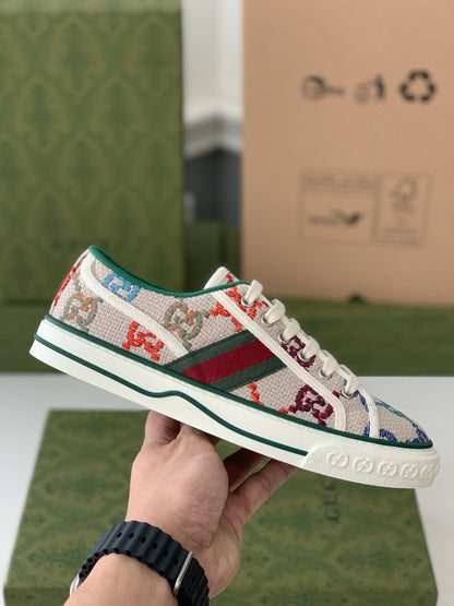 Gucci GG Tennis 1977 White Multicolour Trainer Low-Top Sneakers.