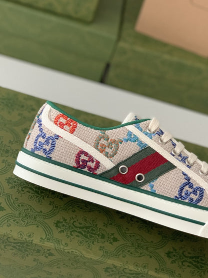 Gucci GG Tennis 1977 White Multicolour Trainer Low-Top Sneakers.