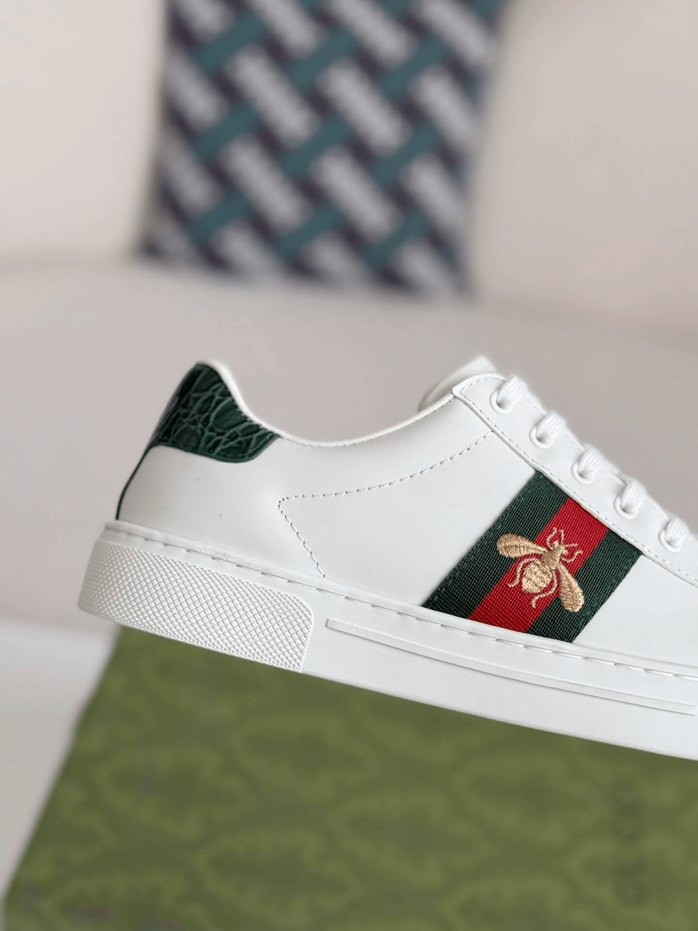 Gucci Ace Sneaker Leather with Web Stripe and Bee Embroidery