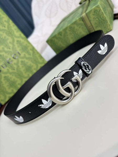 Gucci x adidas GG Marmont Belt Black/White with Silver-Tone Buckle