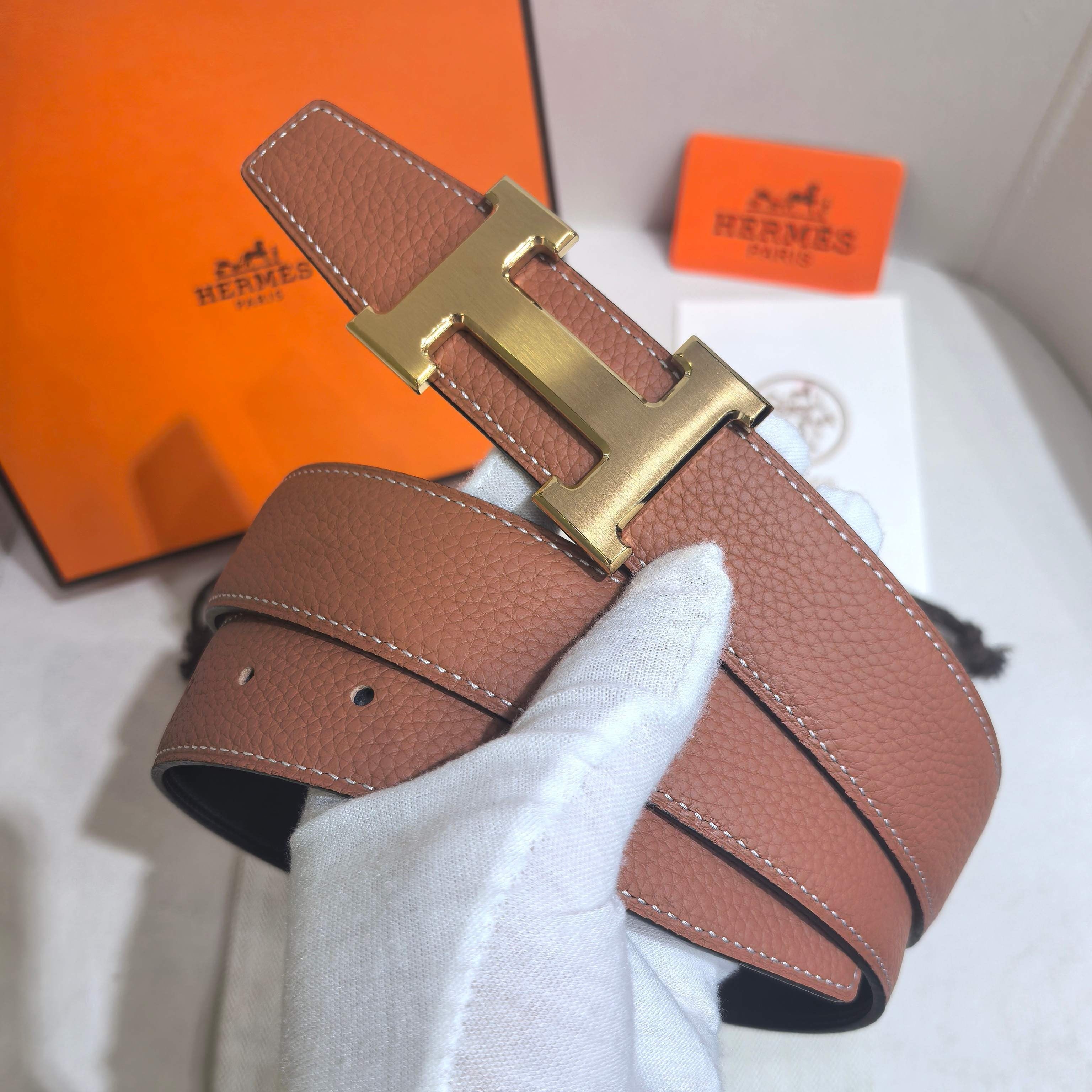 Hermès Large Classic Reversible Belt 32 mm - Gold Tan & Black with