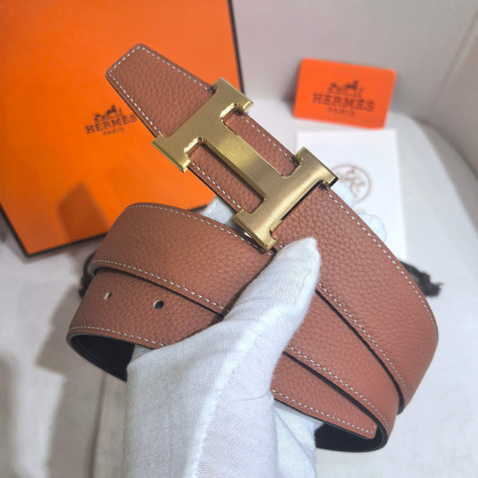 Hermès Large Classic Reversible Belt 32 mm - Gold Tan & Black with Brushed Gold