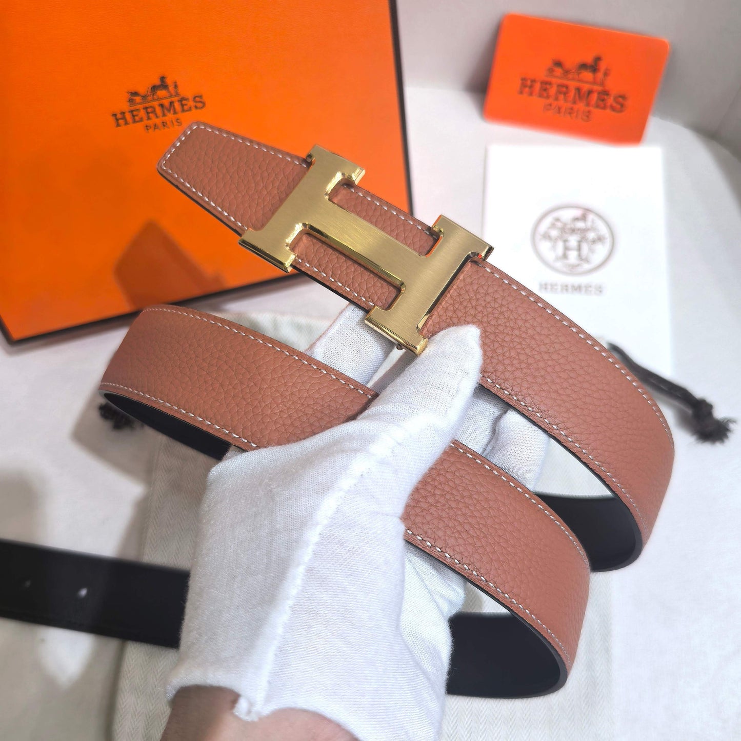 Hermès Large Classic Reversible Belt 32 mm - Gold Tan & Black with Brushed Gold