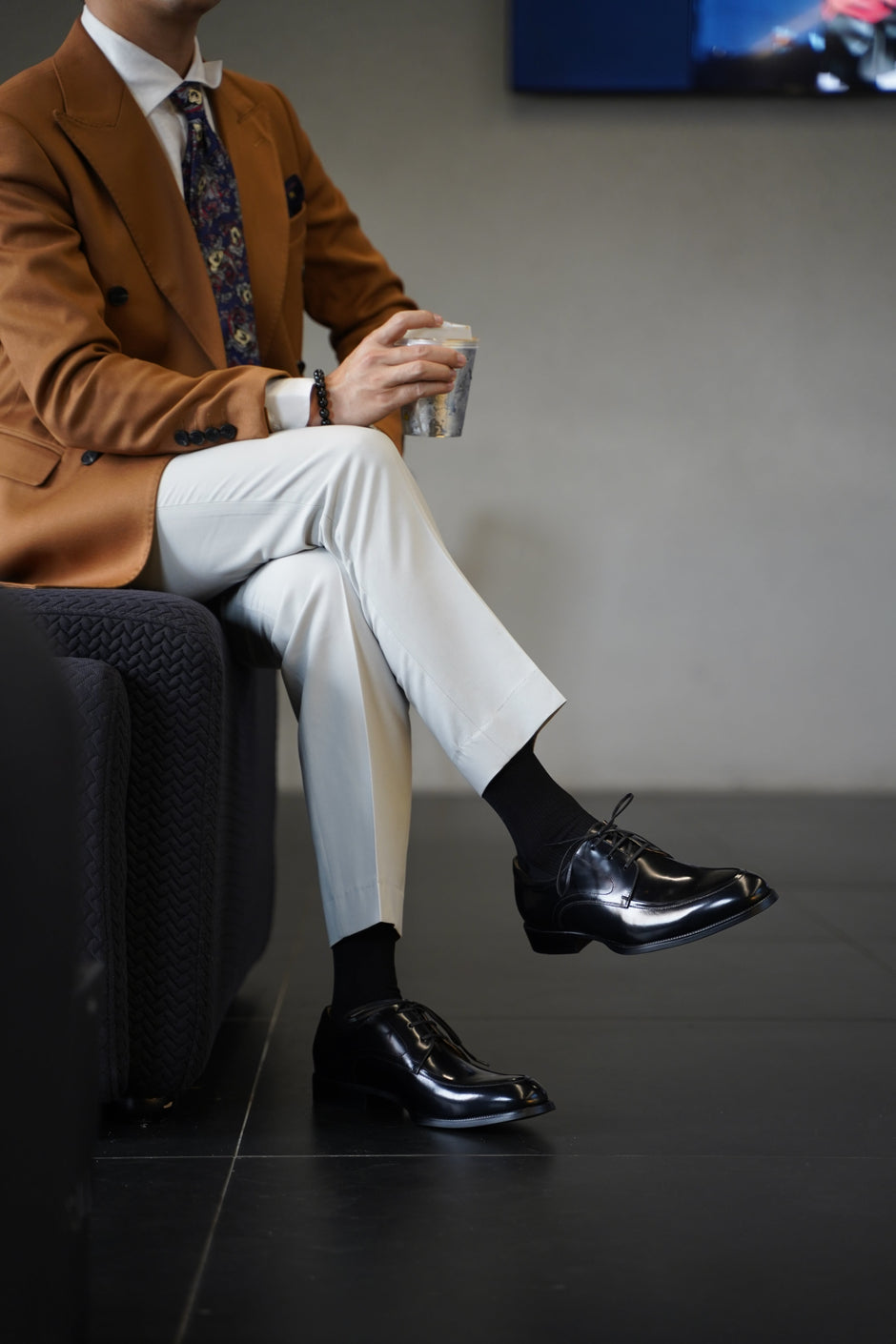 Modern Black Apron-Toe Derby Shoes