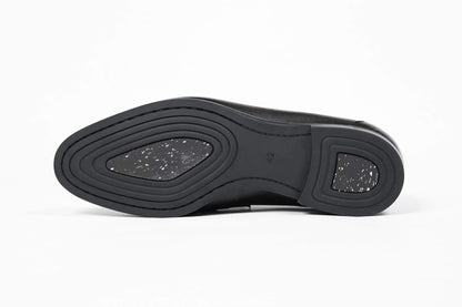 Hand-Finished Espresso Brown Leather Penny Loafers – underside view of the durable black rubber sole with speckled traction pads for silent grip and longevity.