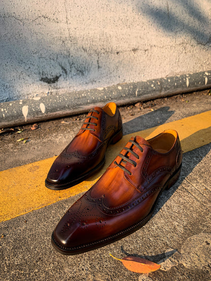 Hand-Painted Brown & Black Shaded Derby Shoes