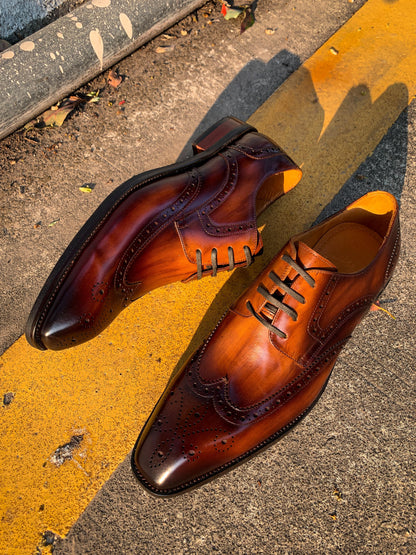 Hand-Painted Brown & Black Shaded Derby Shoes