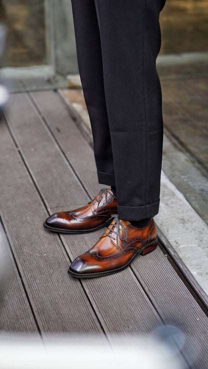 Hand-Painted Brown & Black Shaded Derby Shoes