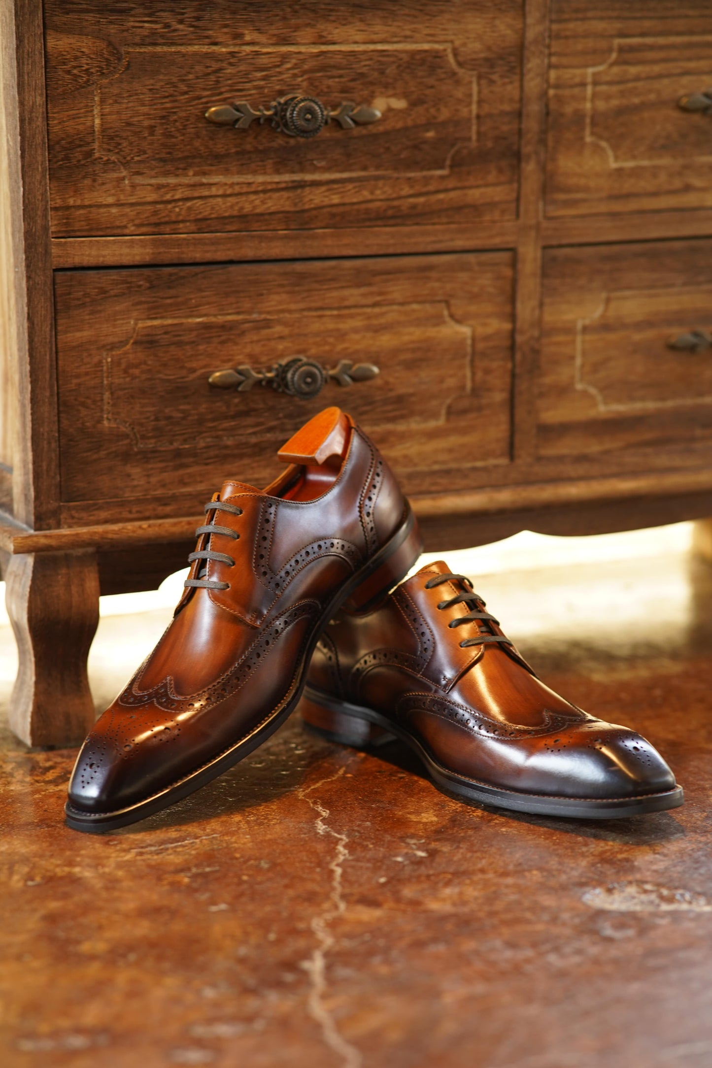 Hand-Painted Brown & Black Shaded Derby Shoes