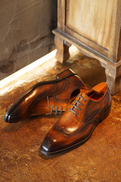 Hand-Painted Brown & Black Shaded Derby Shoes