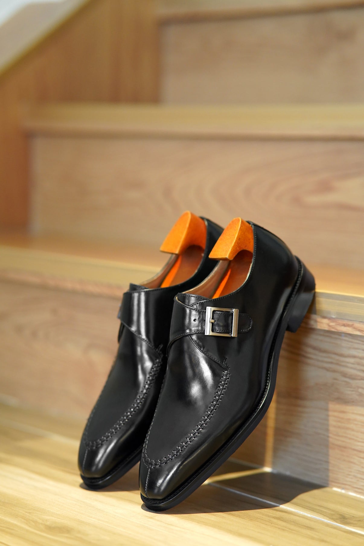 Handcrafted Black Single Monk Strap Dress Shoes – Hollo Shoe
