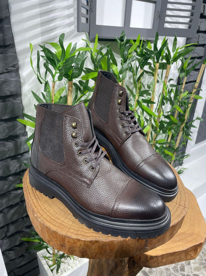 Handcrafted Brown Leather Textured Ankle Boots