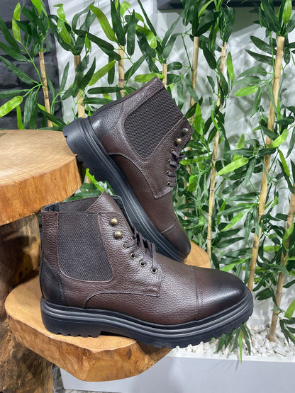 Handcrafted Brown Leather Textured Ankle Boots