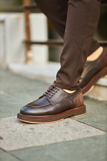 Handcrafted Men's Burnished Brown Leather Derby Shoe