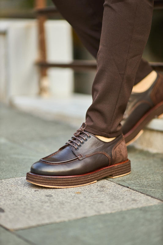 Handcrafted Men's Burnished Brown Leather Derby Shoe