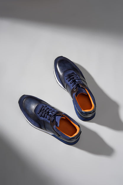HolloShoe Mix Leather Navy Blue Hybrid Sneakers