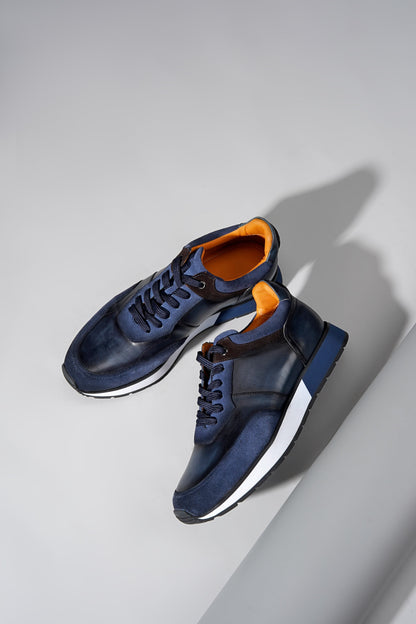 HolloShoe Mix Leather Navy Blue Hybrid Sneakers