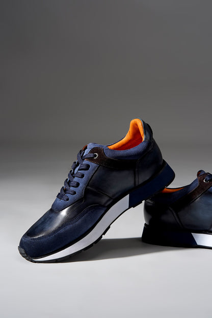 HolloShoe Mix Leather Navy Blue Hybrid Sneakers