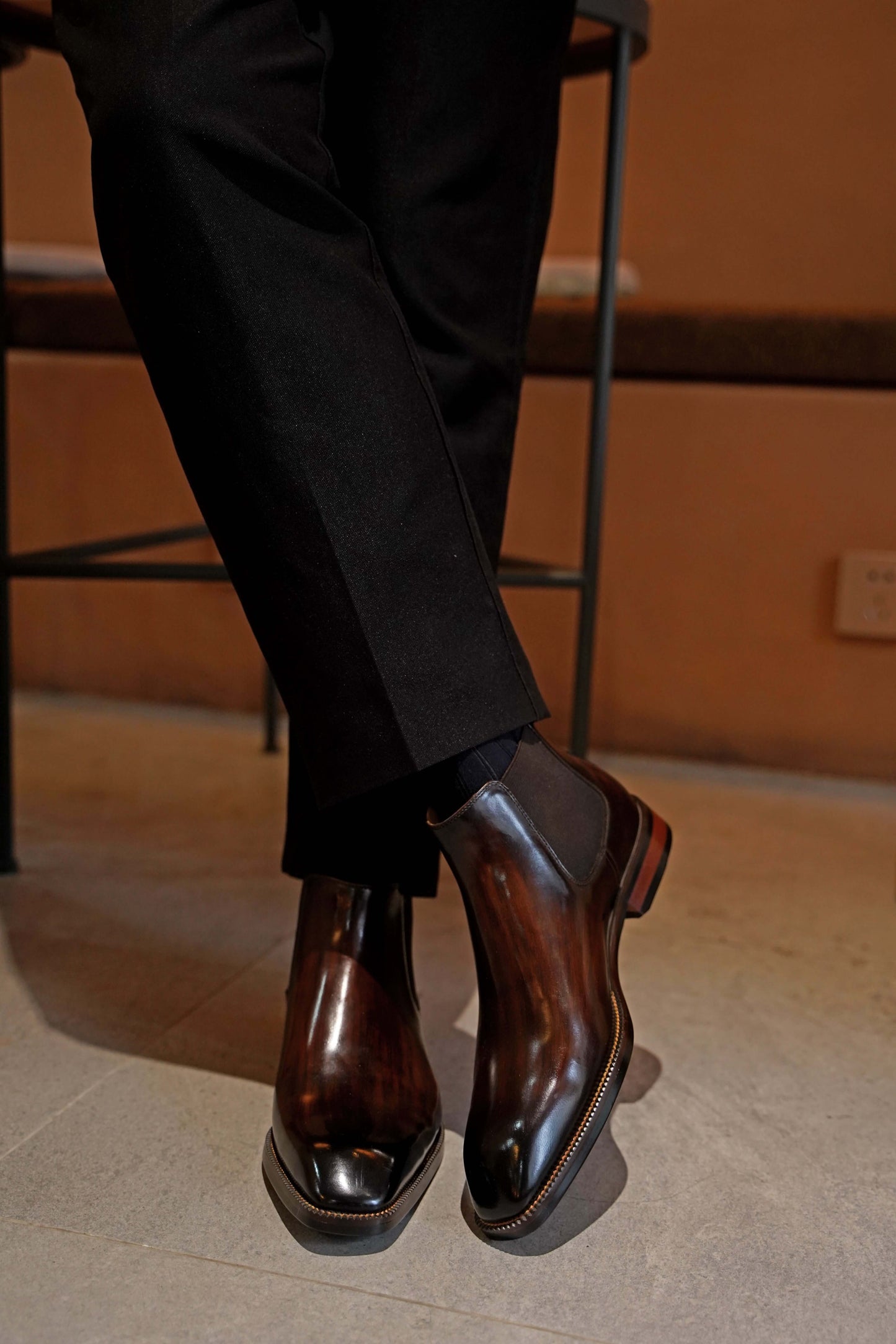 Handcrafted Polished Brown Leather Chelsea Boots Hollo Shoe Handcrafted Polished Brown Leather Chelsea Boots Hollo Shoe