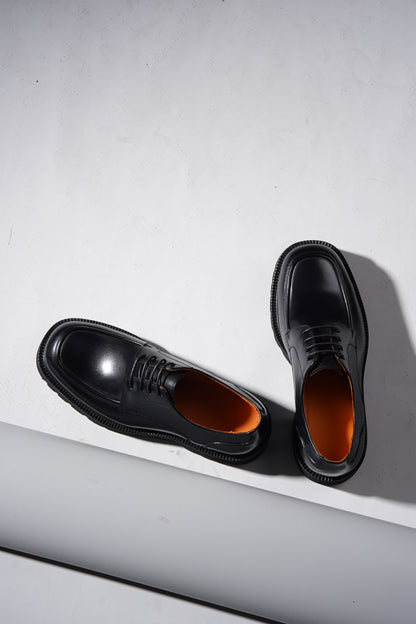 HolloShoe Black Leather Chunky Derby Shoes