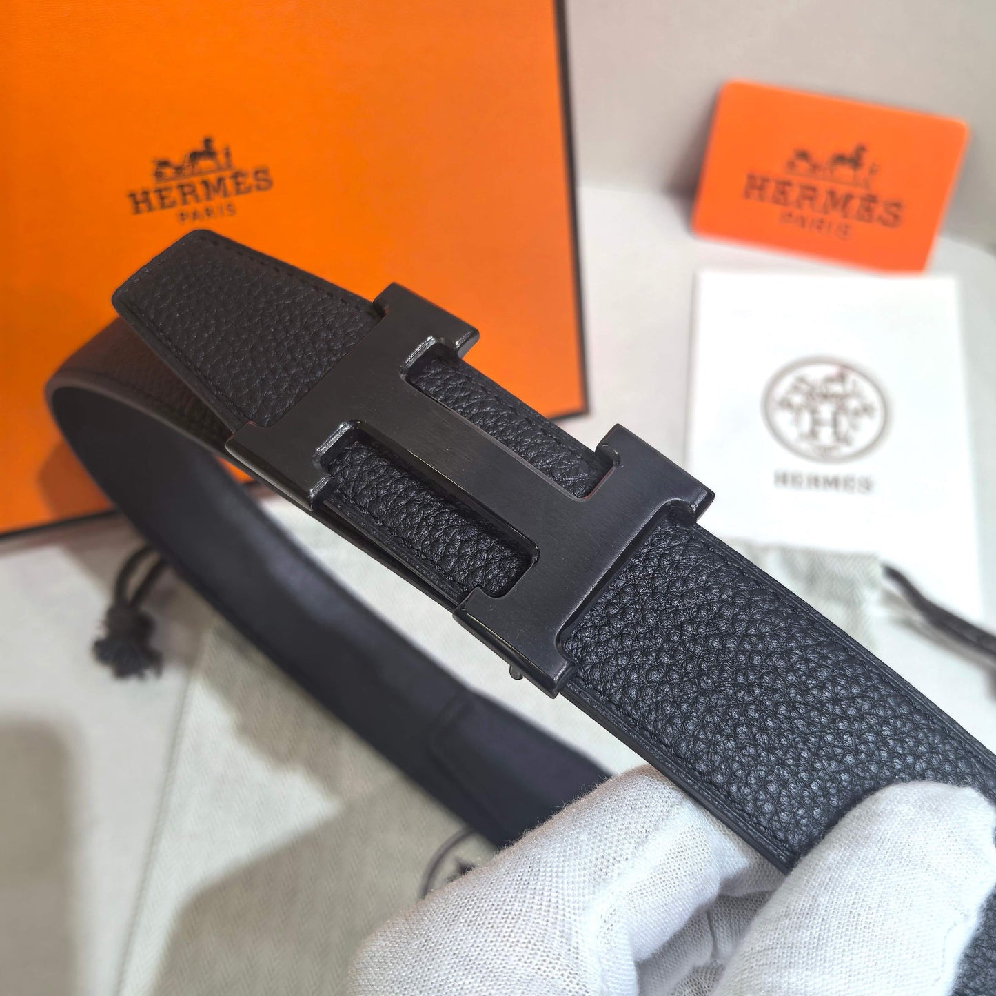 Hermès All Black Classic Reversible Belt 32 mm - Matte Black PVD Buckle