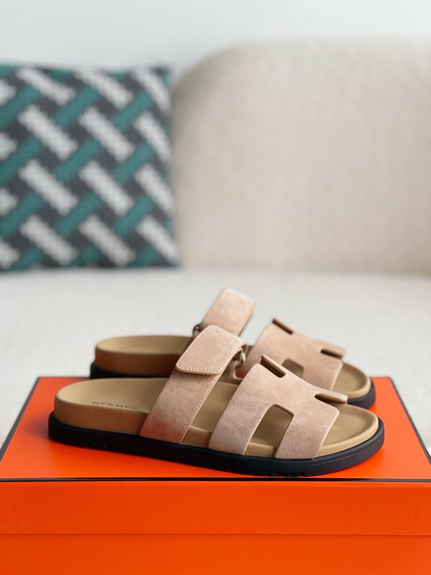 Hermès Beige Suede Chypre Sandals