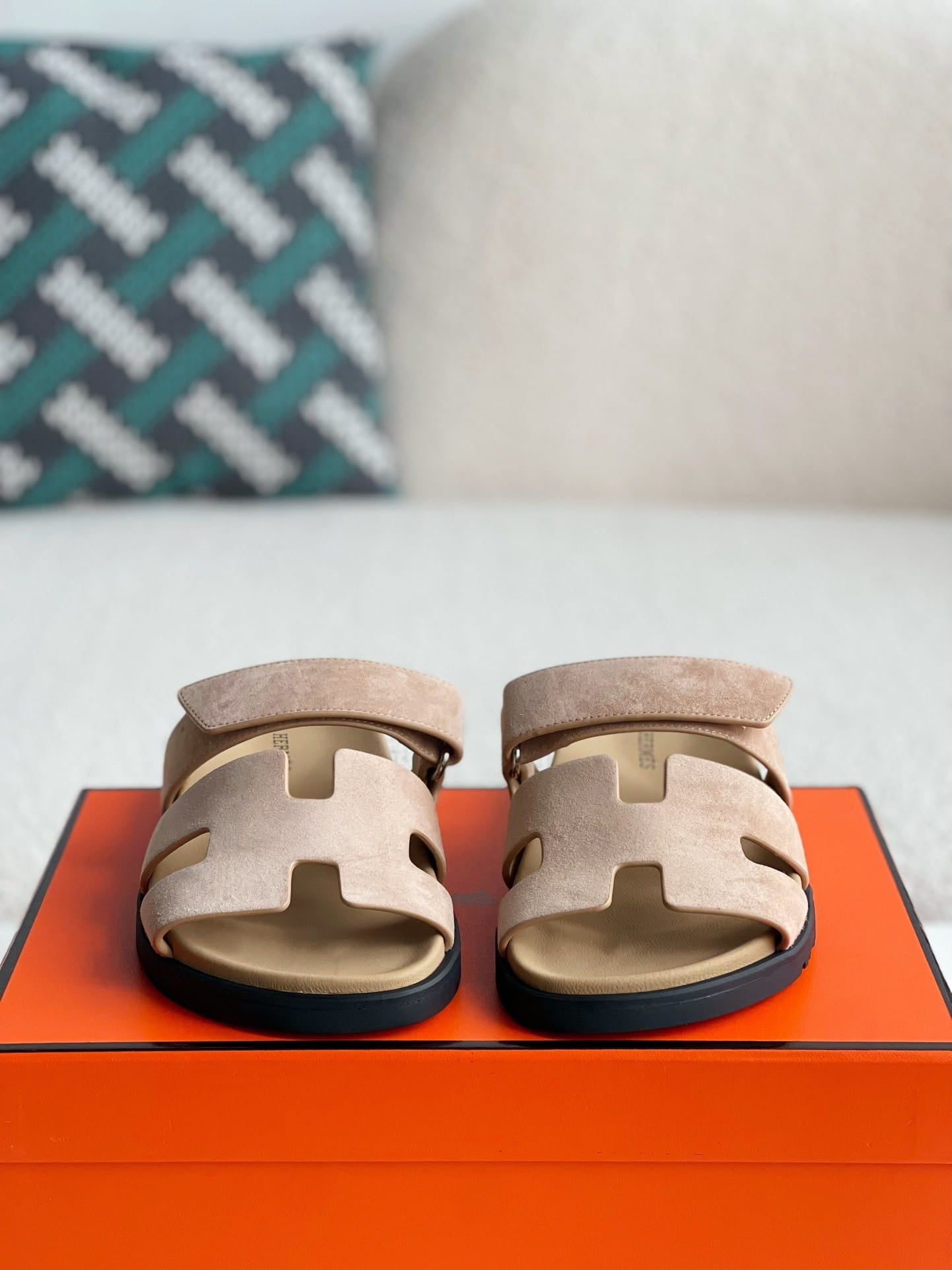 Hermès Beige Suede Chypre Sandals