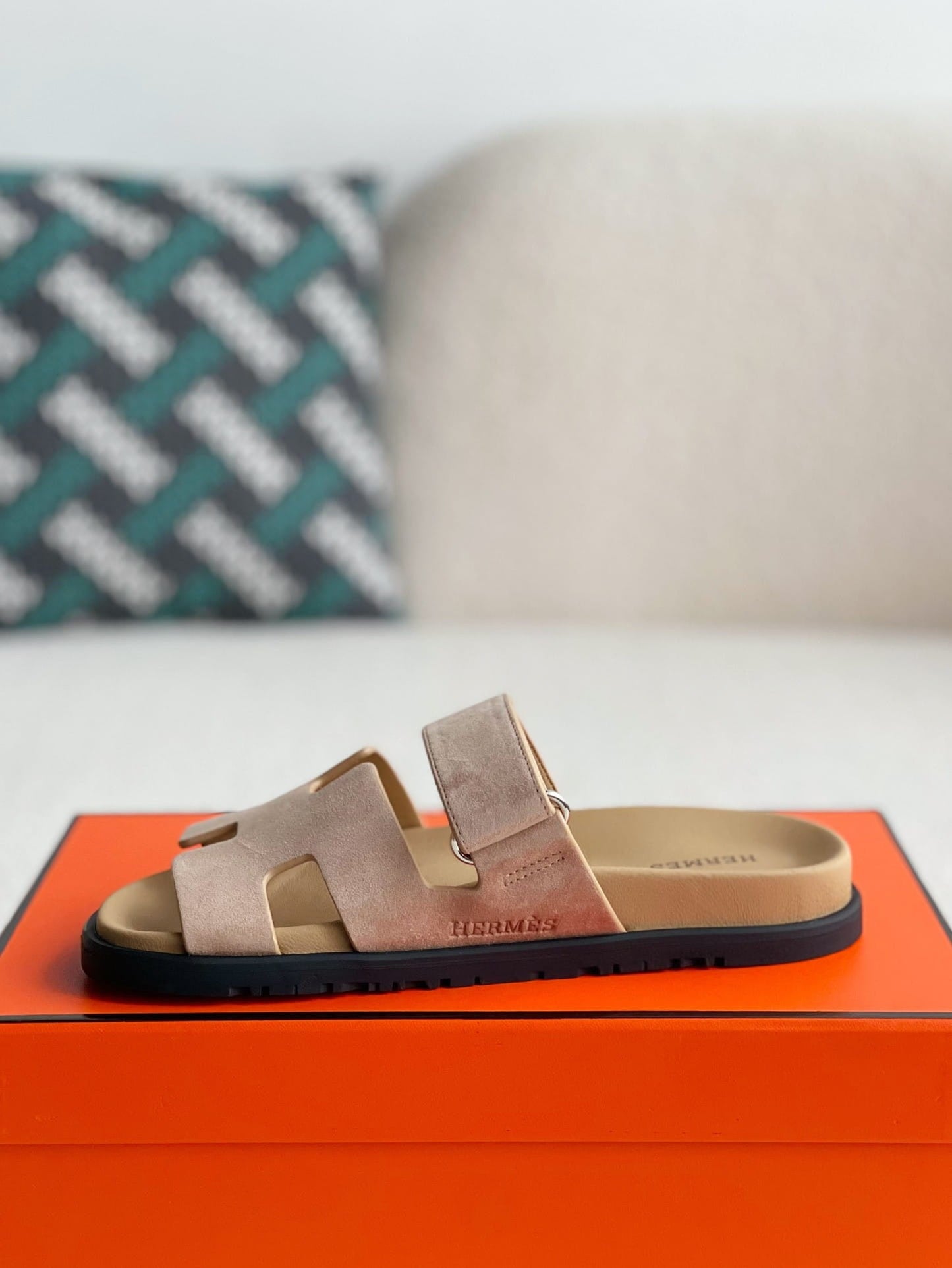 Hermès Beige Suede Chypre Sandals