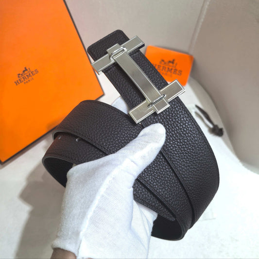 Hermès H au Carre Belt Buckle & Reversible Leather Strap 32 mm - All Black Edition