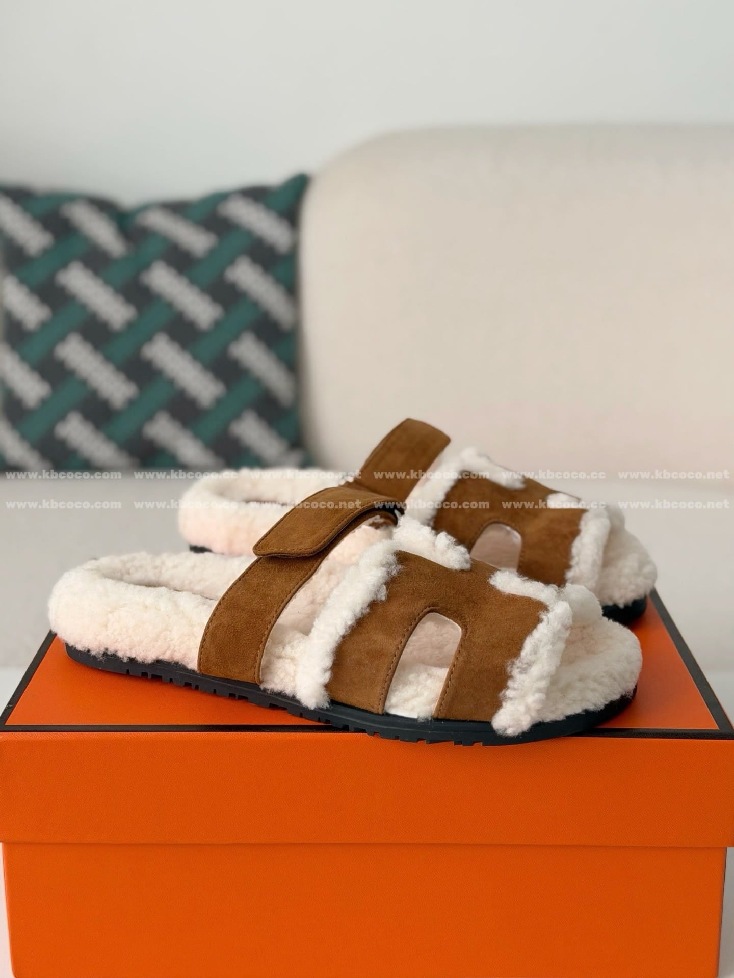 Hermès Suede Goatskin Woolskin Women's Chypre Sandals