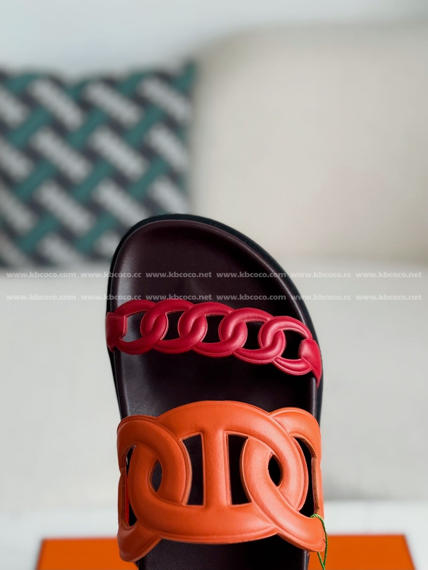 Hermès Women's Extra Sandals - Orange and Pink Chaine d'Ancre Leather Slides