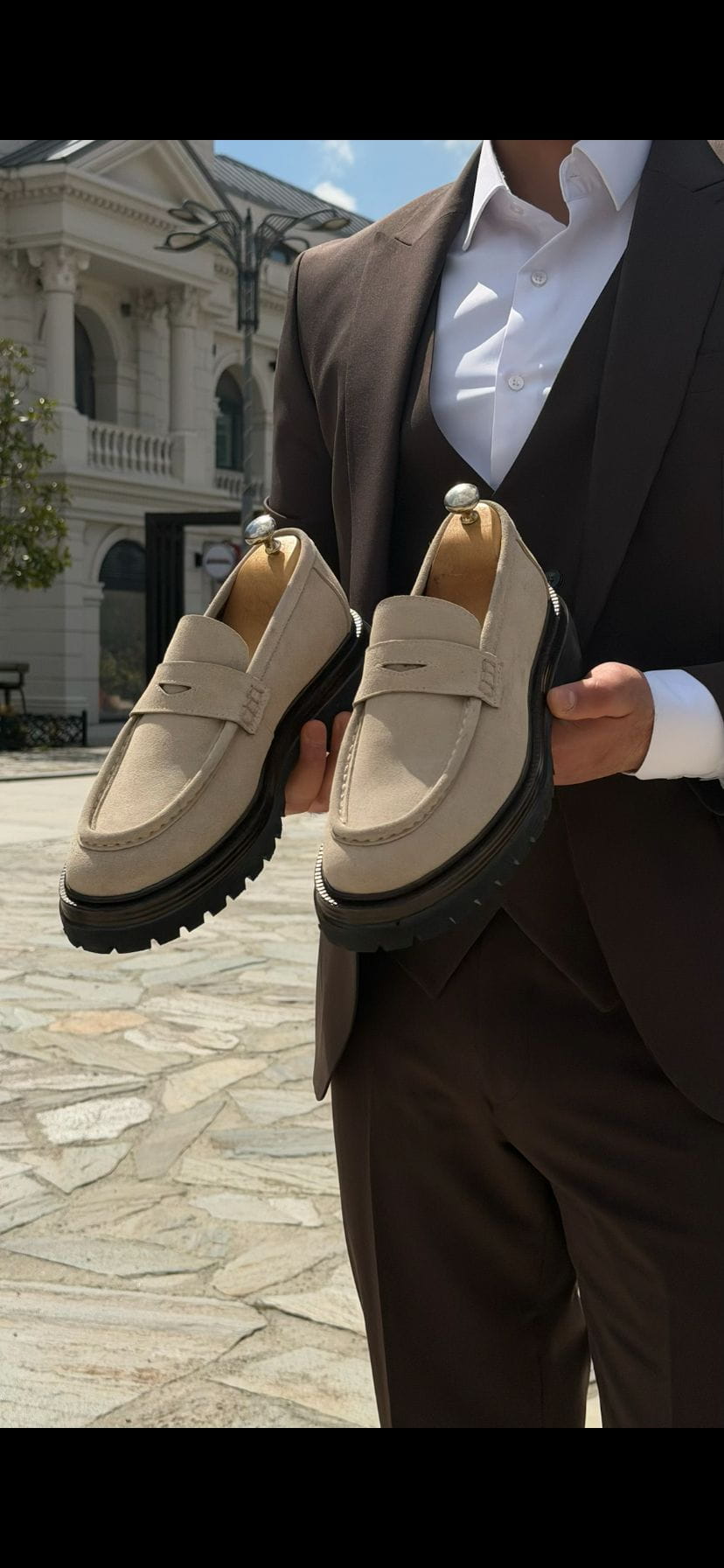 HolloShoe Desert Beige Suede Platform Penny Loafers