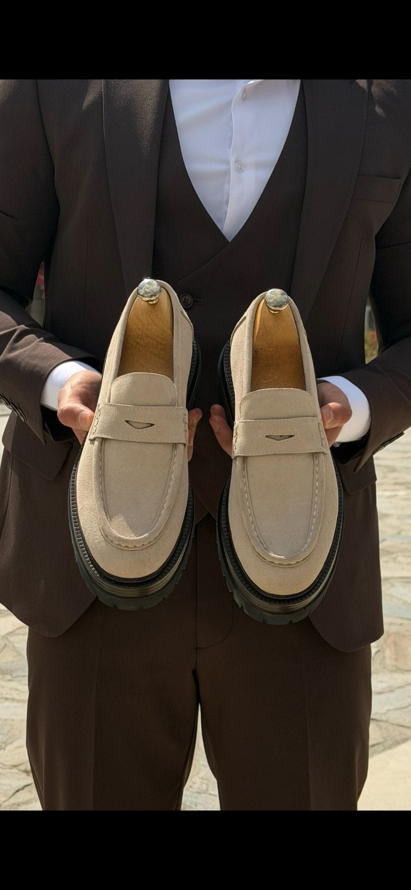 HolloShoe Desert Beige Suede Platform Penny Loafers