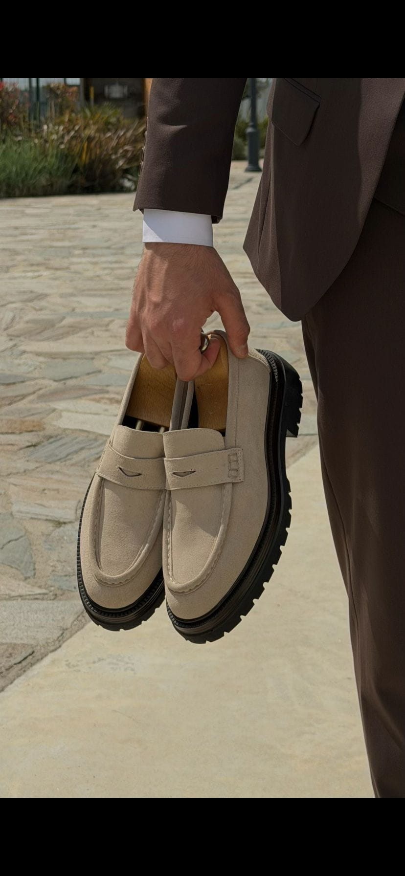 HolloShoe Desert Beige Suede Platform Penny Loafers