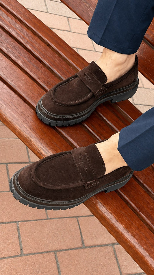 HolloShoe Espresso Brown Suede Penny Loafers